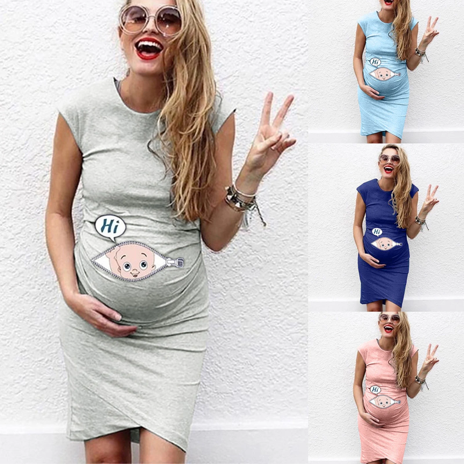 Maternity Dresses Summer Women Pregnany Sleeveless Crew Neck Cartoon Patterns Tank Dress Pregnant Bodycon Dress Baby Showers