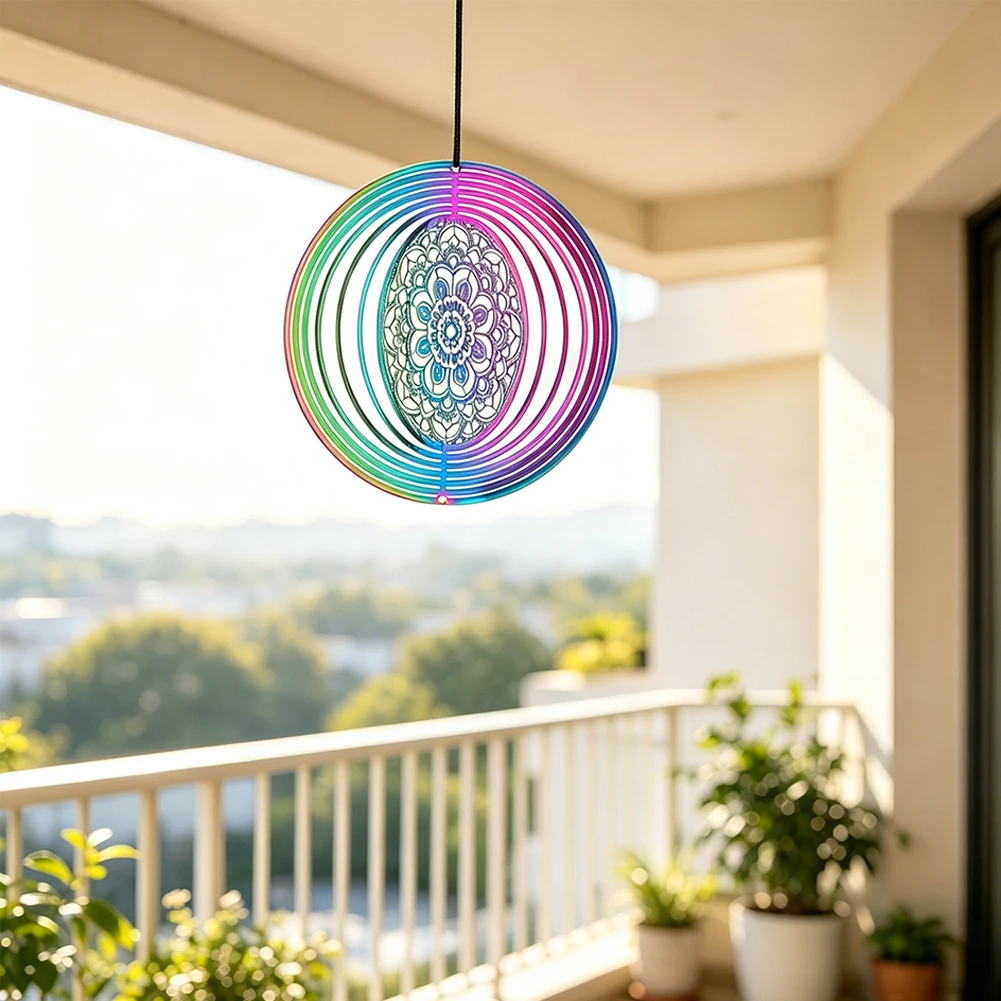 D9 Spiritual Mandala Wind Spinner Suncatcher Rainbow Circle Flowing-Light Effect Kinetic Wind Sculpture Meditation Hanging Decor