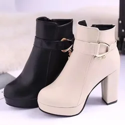 Winter Booties Women 2024 Genuine Leather Fashion Platform  High Heel Boots Dress Shiny Office  Ankle Boots