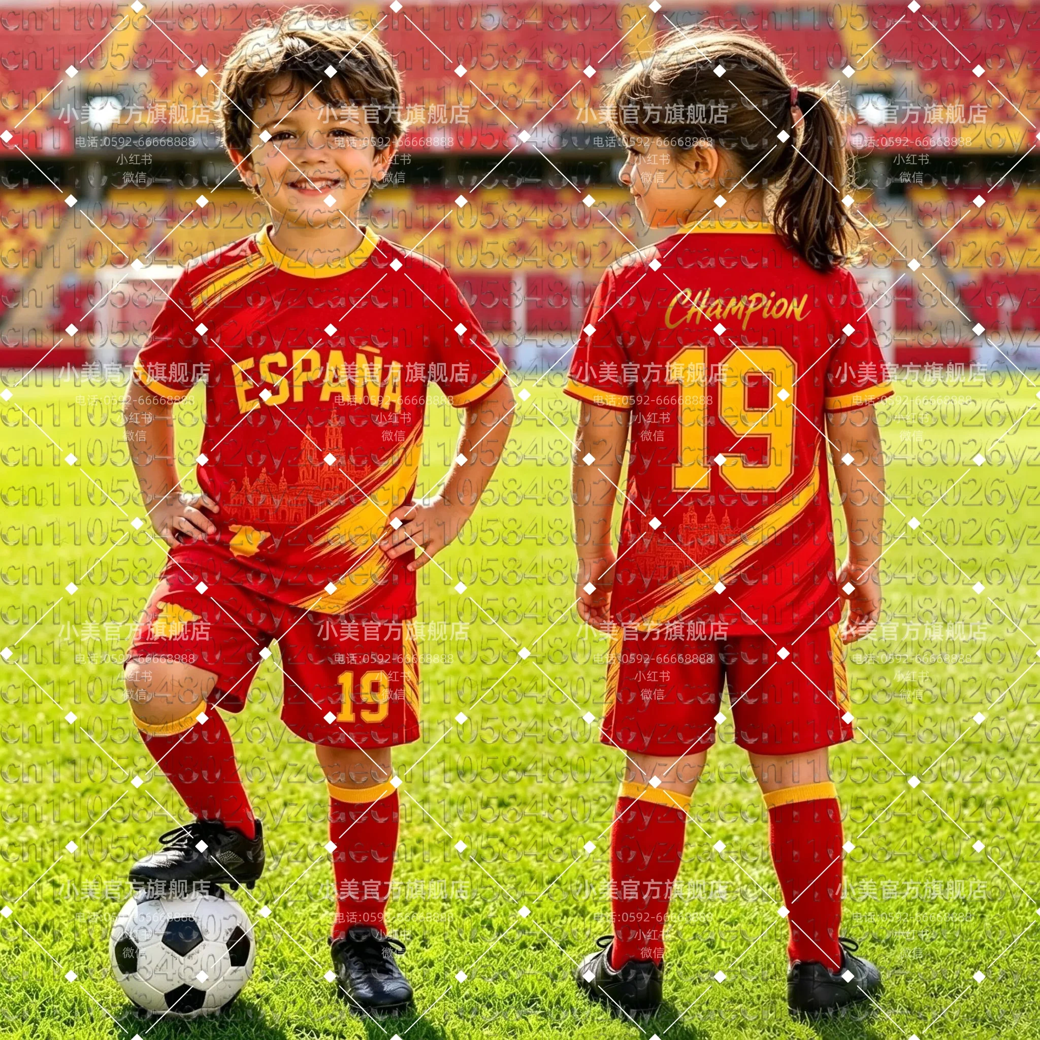 Spain New Soccer Jersey Youth Football Shirt for Boys Girls Soccer Jersey for Parent Child Sports T-Shirt Shorts Two-Piece Set