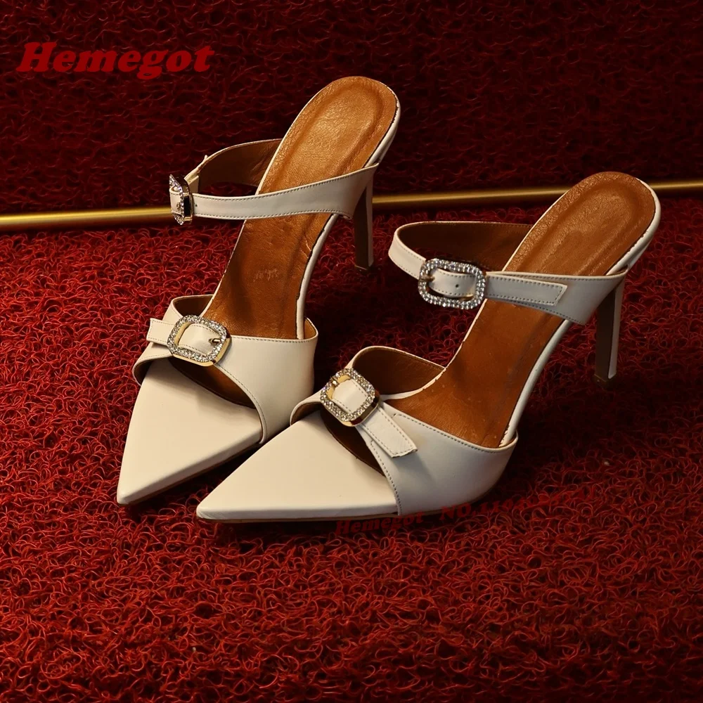 

Yellow Pointy Toe Stiletto High Heels Women's Slippers Crystal Buckled Slippers Outside Cut Out Elegant Runway Shoes 2026 New