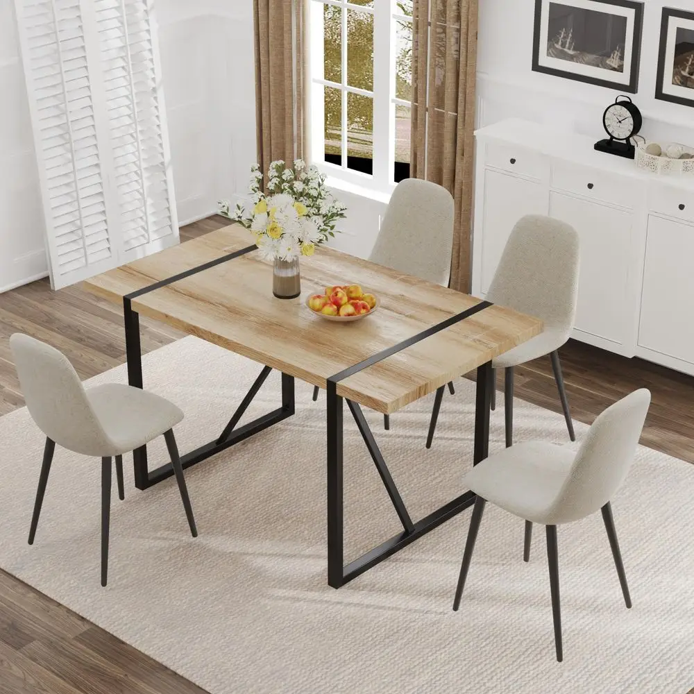 

Table Set for 4, Modern Table and Chairs Set of 4, 5 Piece Dining Table Set Include Wooden Kitchen Table and 4 Fabric Chairs Ide