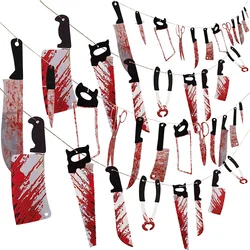 1 Set/12 pezzi striscione ghirlanda sanguinante-coltelli finti con striscione di sangue finto forniture spaventose per decorazioni per feste di Halloween