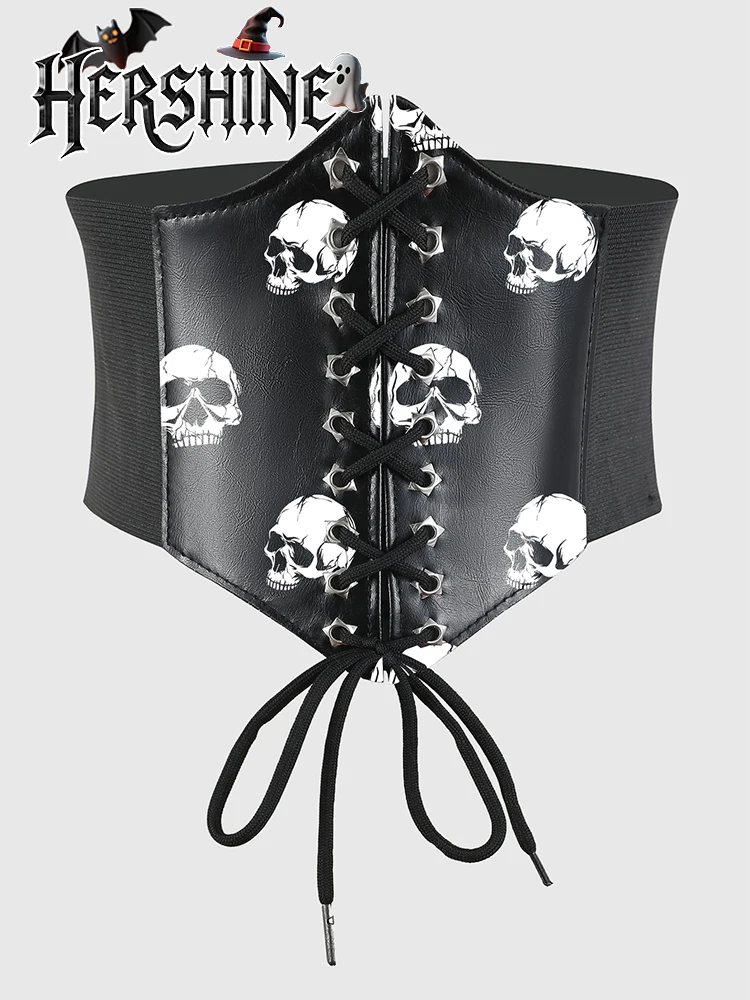 قطعة واحدة من غطاء الخصر على شكل جمجمة سوداء للنساء مع زخرفة عين خماسية Y2K على الطراز القوطي الداكن ملحقات الهالوين الأساسية #3