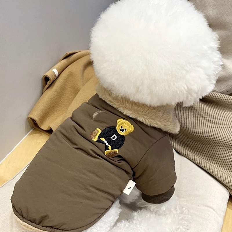 

Teddy Thickened Cotton Coat than Bear Winter Down Coat Schnauzer Embroidered Bear Open Button Shirt Sweet Dog Clothes