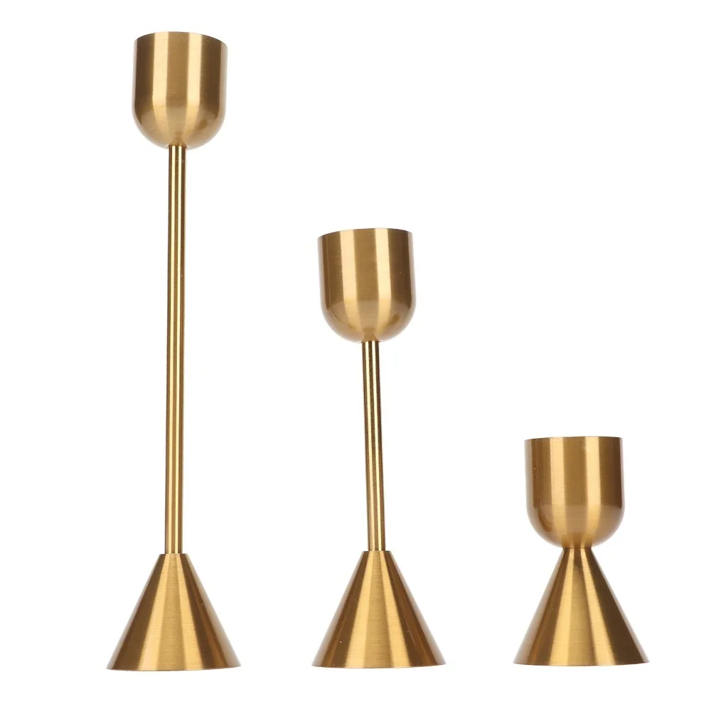 3pcs Different Heights Candle Holders Set Small Medium Large Single Stem Candlestick Holders Gold Taper Candle Holders
