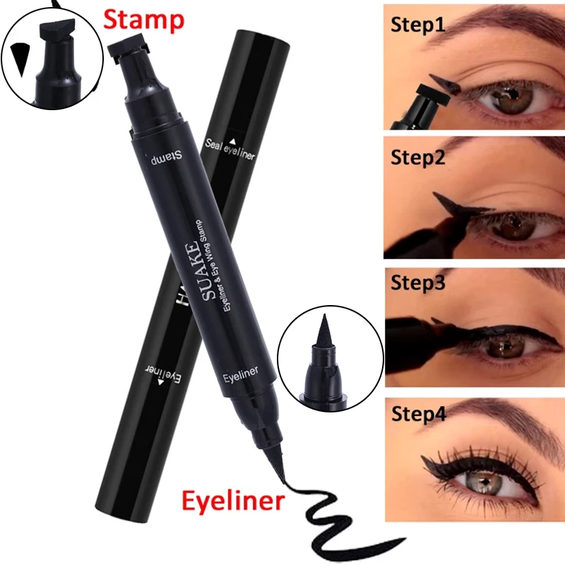 Dual-ended Eyeliner & Stamp WaterProof Fast Dry Liquid Eyeliner Easy-to-use Precise Application Double Head 2 in1 Eye Liner Pen