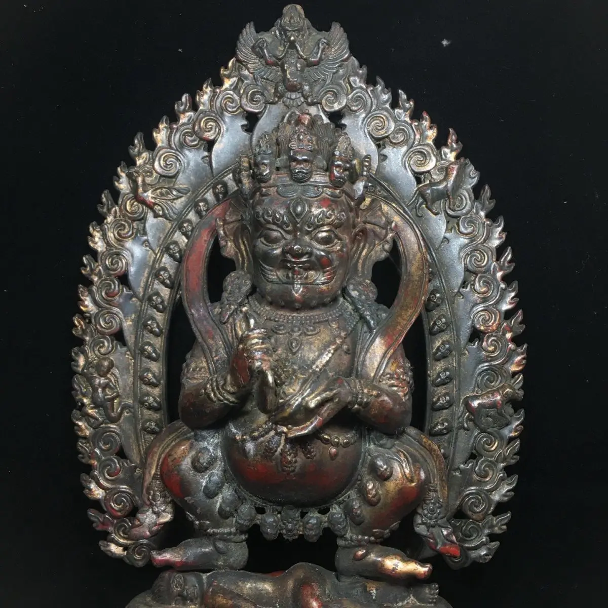 Antique Tibetan Buddhism Lord Mahakala Bhairav Statue Buddhist Protector Religious Worship Sculpture Home Altar Decorative