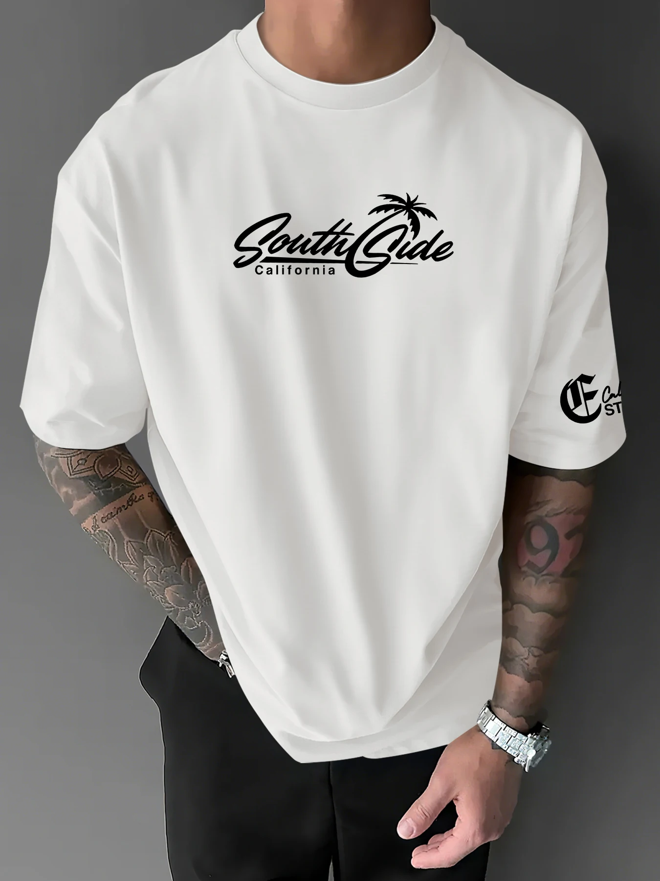2026 New Tropical Sunset Palm Tree Graphic T-shirt, Men's Summer Streetwear Tee, Oversized Casual Tops