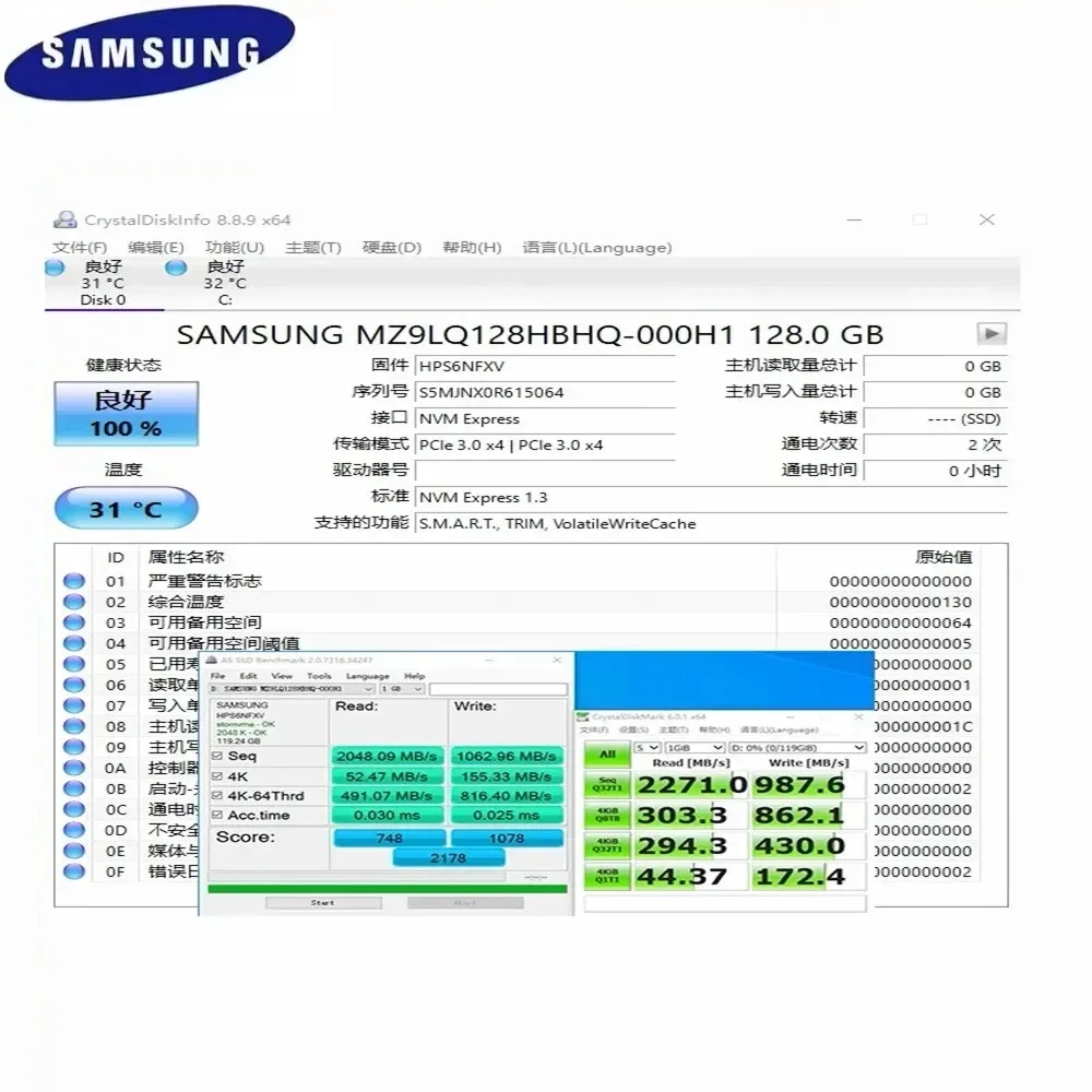 SAMSUNG PM991a PM991 SSD ไดรฟ์ Solid State ภายใน NVME M.2 2230 128GB ภายใน SSD 256GB 1.8 นิ้ว Nvme SSD ดิสโก้ Hard