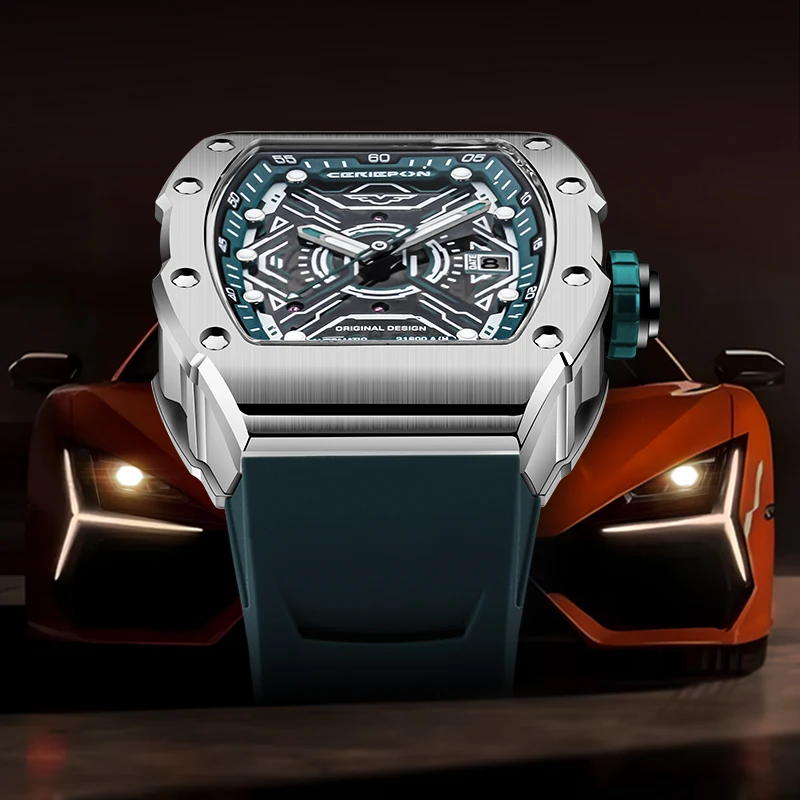 CERIEPON Men'S Watch Hollowed Out Wine Barrel Shaped Men's Mechanical Watch Fully Automatic Luminous