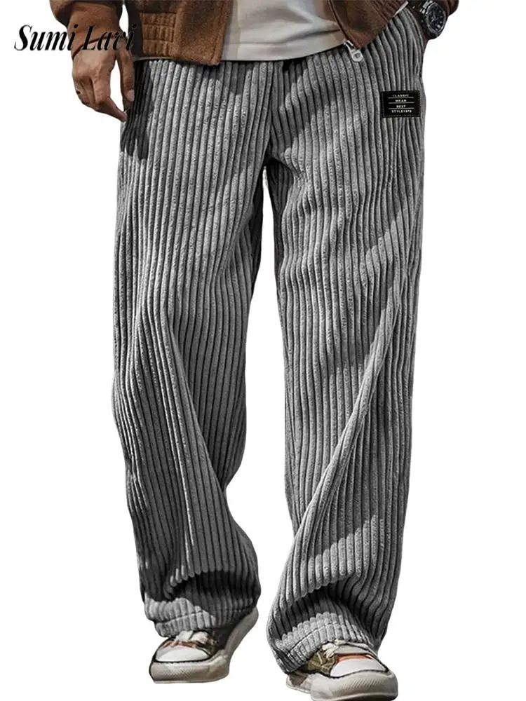 2026 Autumn Fall Straight‑Cut Bottom For Men Daily Solid Color Corduroy Long Trousers Loose Fit Pants Fall Street Style Mens