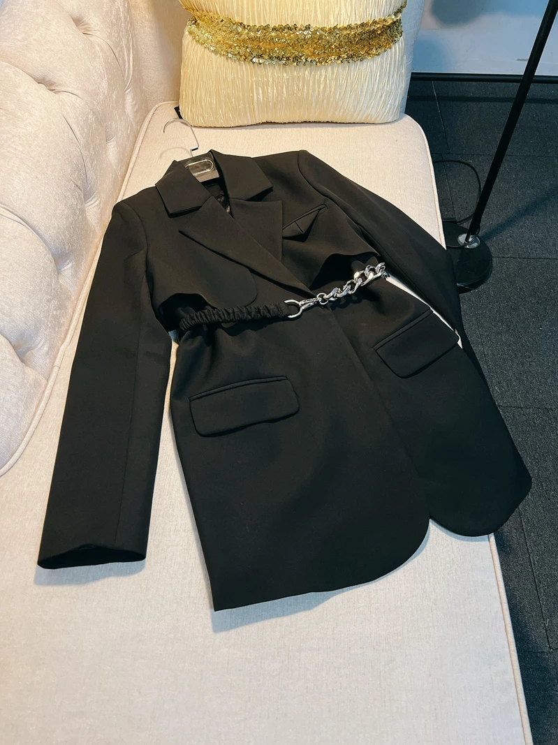 

Ele ort Coat Jaet Women's Bla Suit Sle Commute Faion Slim Fit Polyester Long Sve Button Detail Coat