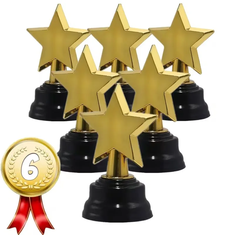 

6pcs Star Trophy Awards Gold Color Five-pointed Star Trophies Large Base for Students Participation Trophy Party Favors Office