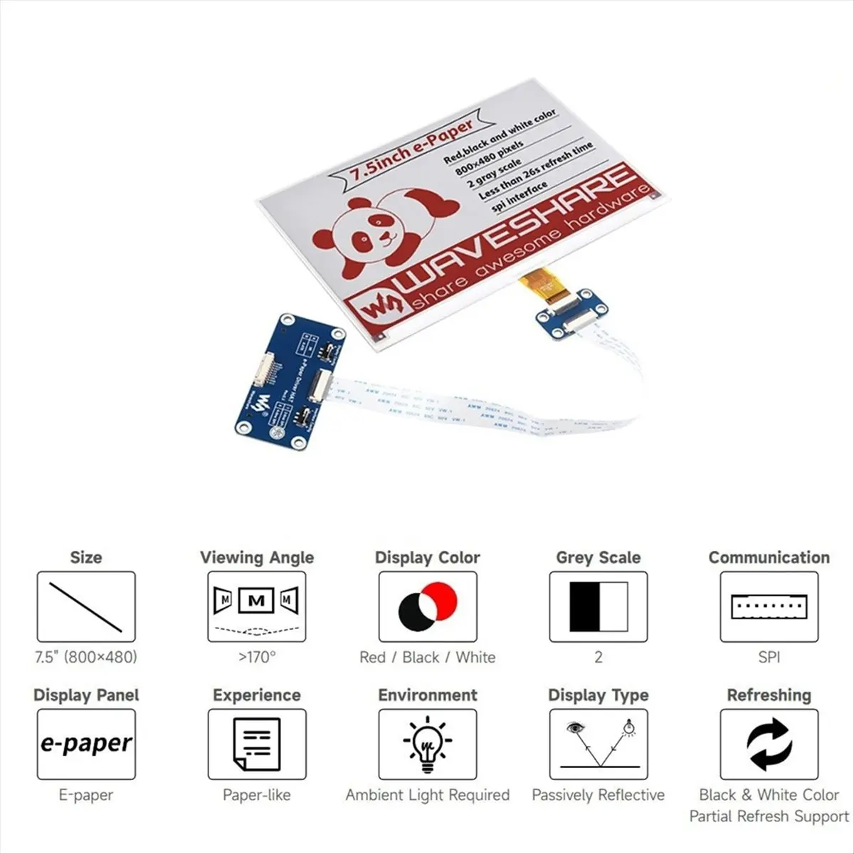 Summer sale   7.5 Inch Display HAT 800x480 Red Black White E-Paper Screen for Nano RDK X3
