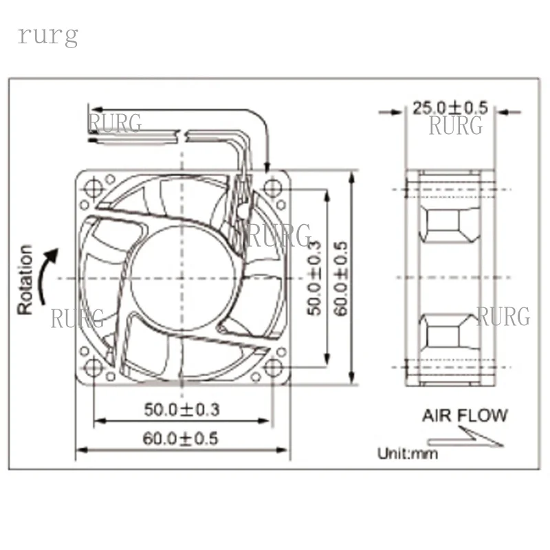 R+ 1-piece brushless DC cooling fan, 60x60x25mm, 6025, 7 blades, 5V, 0.20A, 2-pin connector