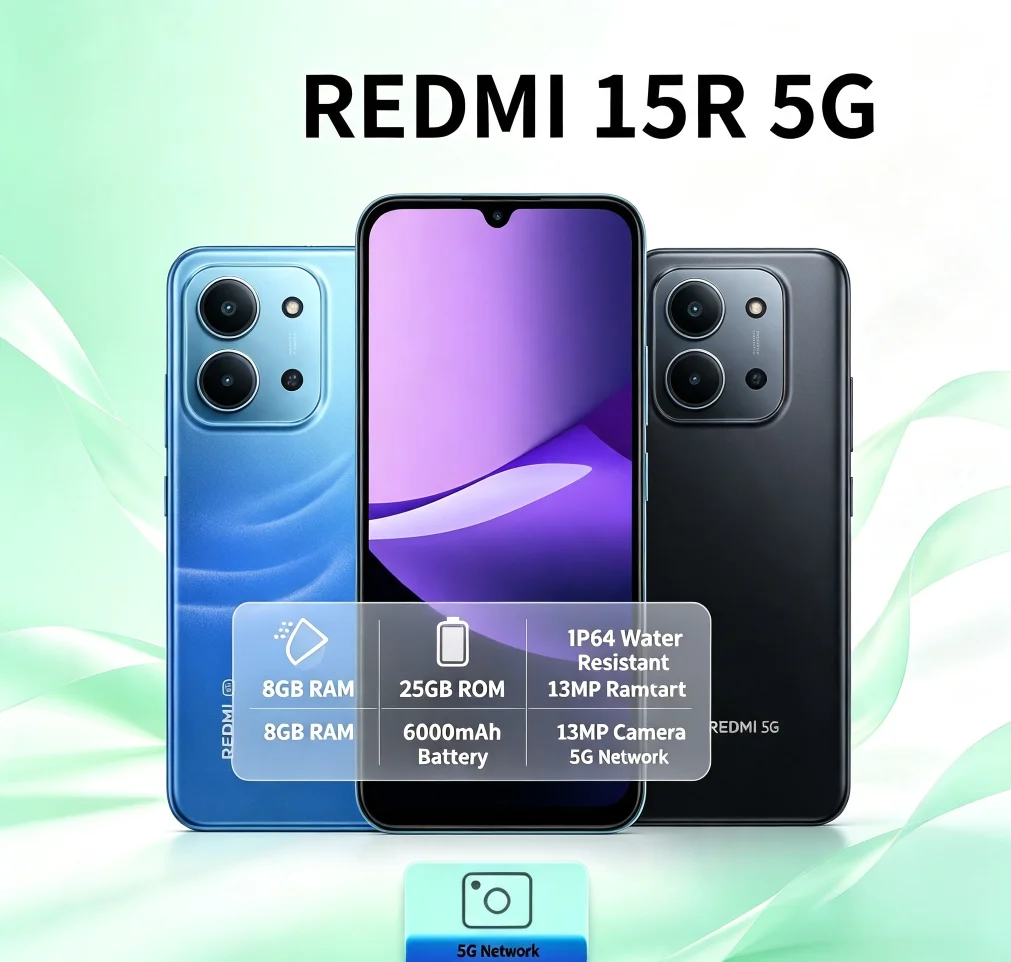 2026 Brand New Redmi 15R Unlocked Android Mobile Phone 8GB RAM 256GB ROM 6.9 Inch LCD Screen MediaTek Dimensity Processor 13MP
