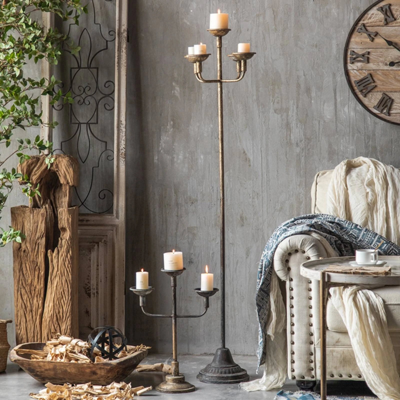 Wrought Iron Candlestick Holder Freestanding Wrought Iron Candle Holder Candle Stand with Round Base Heavy Home Decor