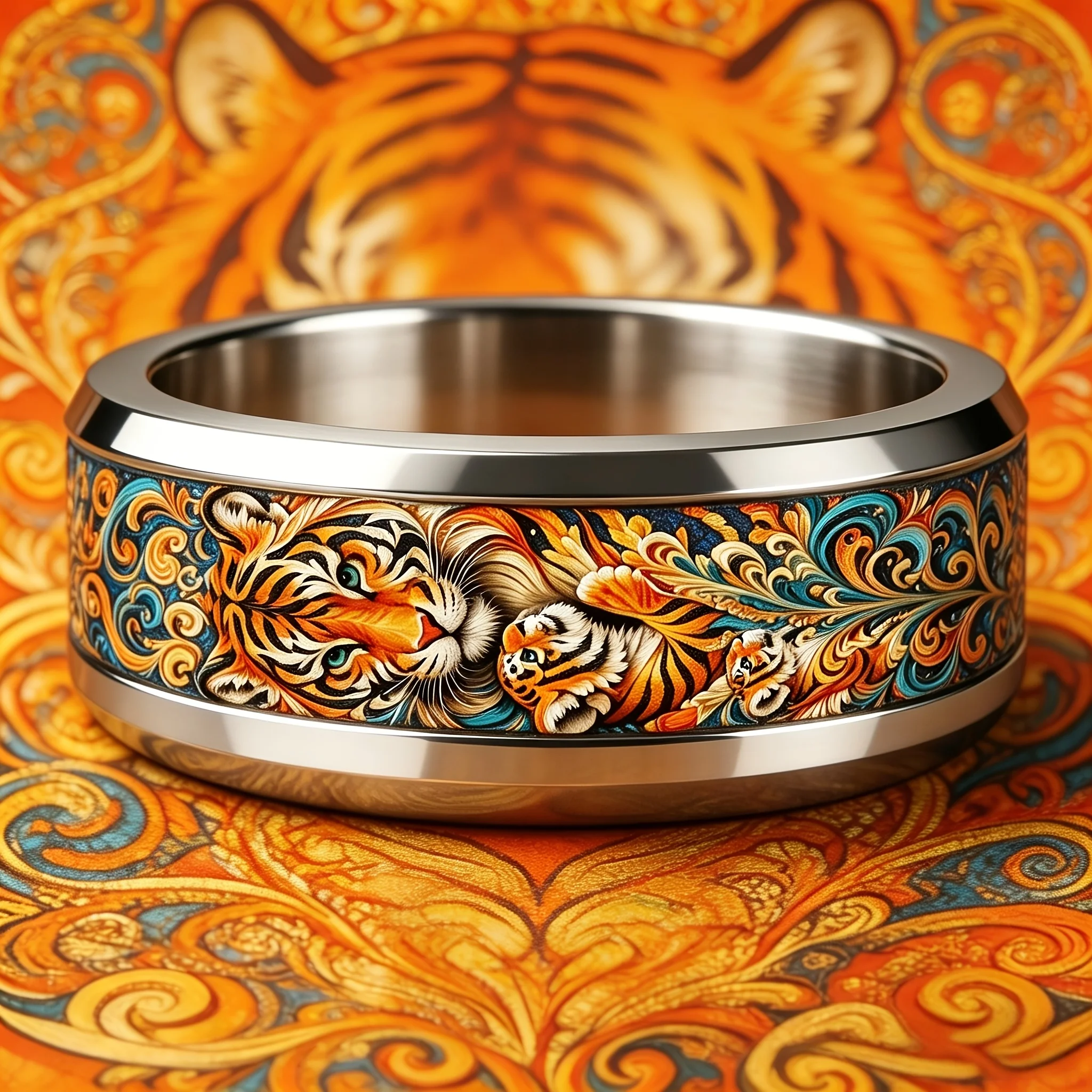 SUNFLOWER 2026 Cartoon Tiger Men Stainless Steel Ring Unique Non-fading Wedding Band Silver Polished Double Bevel Ring Wholesale