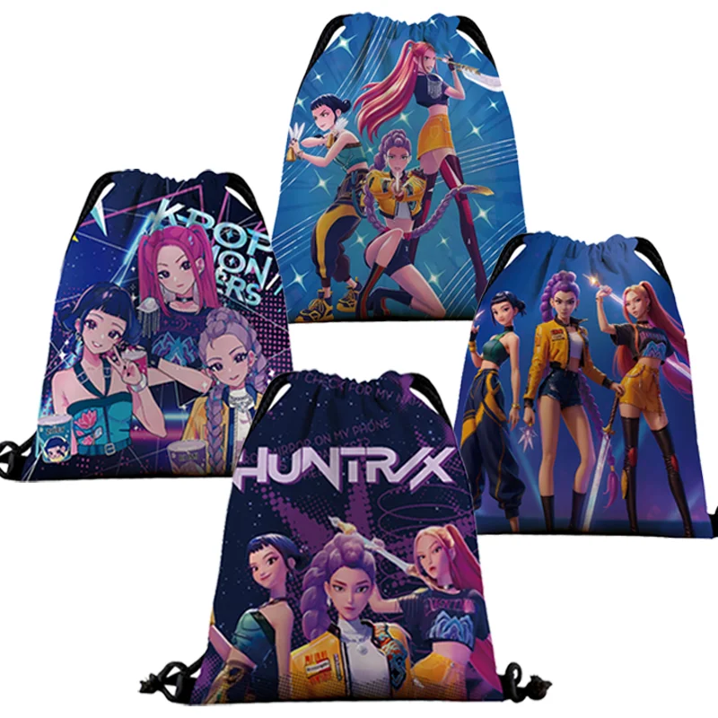 حقيبة ظهر برباط من KPop Demon Hunters Anime Rumi Mira Zoey حقيبة ظهر تحمل على الكتف بسعة كبيرة بالألوان الكاملة حقيبة تخزين رياضية للصالة الرياضية هدية #1