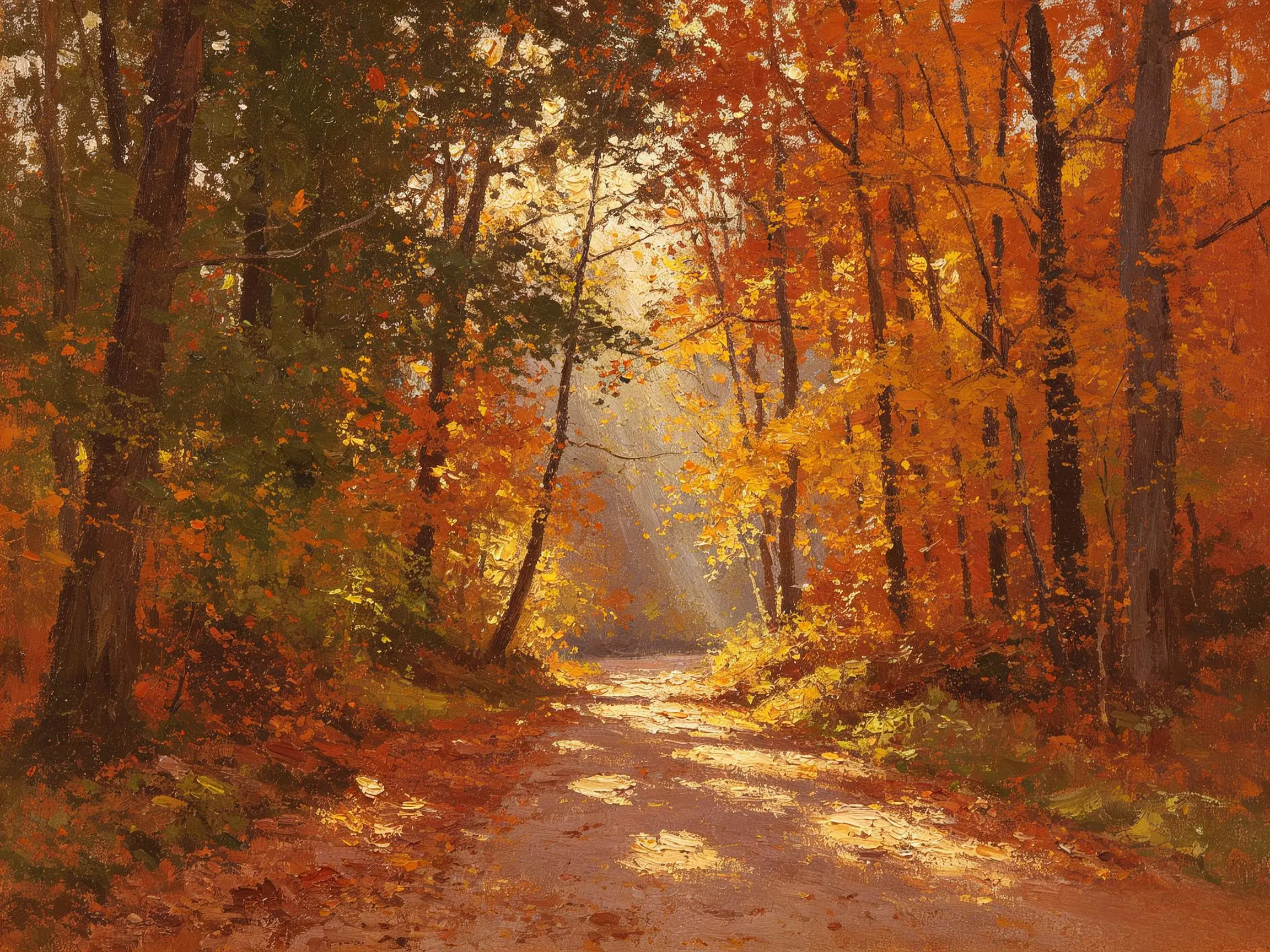 27601-Autumn Forest Path Sunlight Vintage Canvas Wall Art