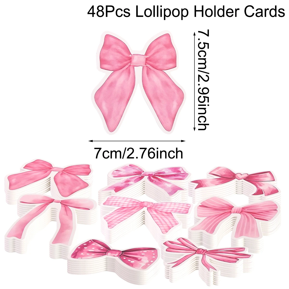 48 Stück rosa Schleifen-Papier-Lollipop-Kartenhalter, rosa Süßigkeitenverpackung für Geburtstagsfeier-Dekoration, DIY-Geschenk für Feiertage – Detail 6