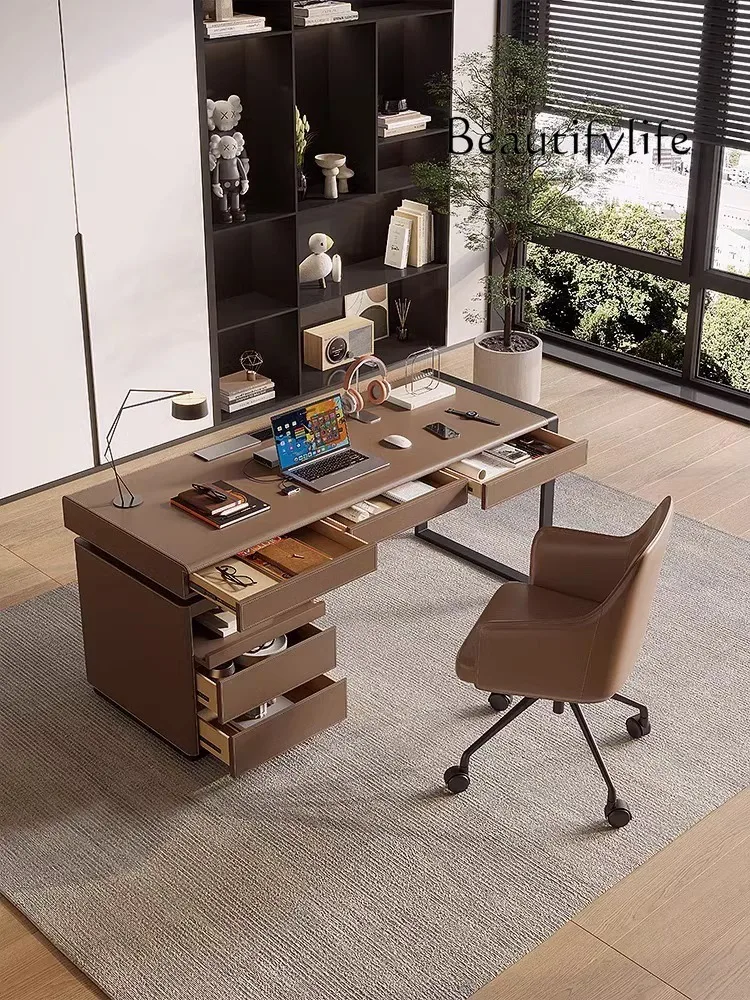 Italian saddle leather desk simple home study desk bedroom designer computer desk