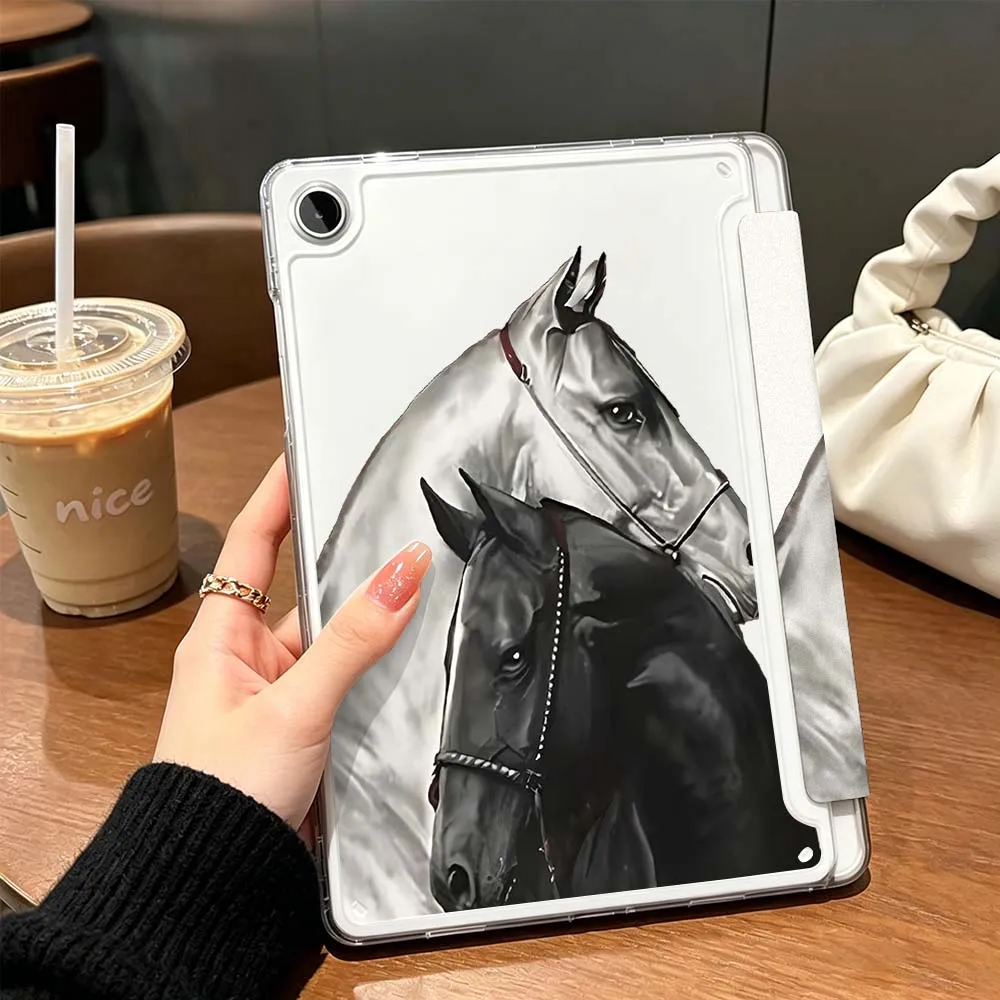 Horse Portrait Case For Samsung Galaxy Tab A9 A8 A11 S6 S7 S8 S9 S10 FE Plus Lite Transparent Y-Shaped Folding Tablet