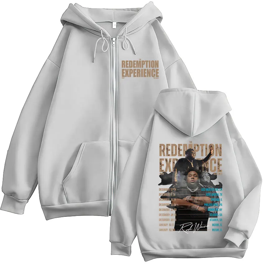 Rapper Rod Wave The Redemption Experience Tour Zip Up Hoodies Men's Women Casual Hip Hop Zipper Hooded Sweatshirts Streetwear