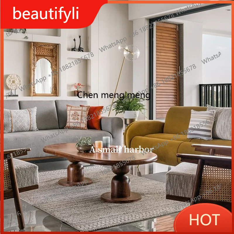 

C6601 Living room household small apartment tea table art creative high sense modern simple solid wood oval coffee table