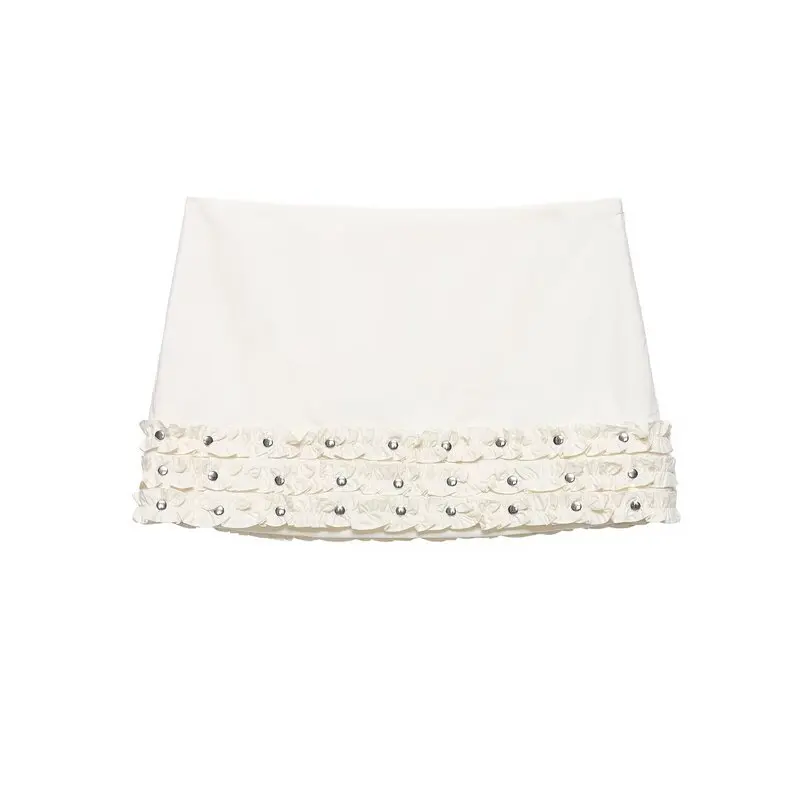 Spring 2026 Women's Mid-Waist Decorative Rivet  Skirt A-Line Slim Fit Bead Embellished Skirts Fashionable New Arrival