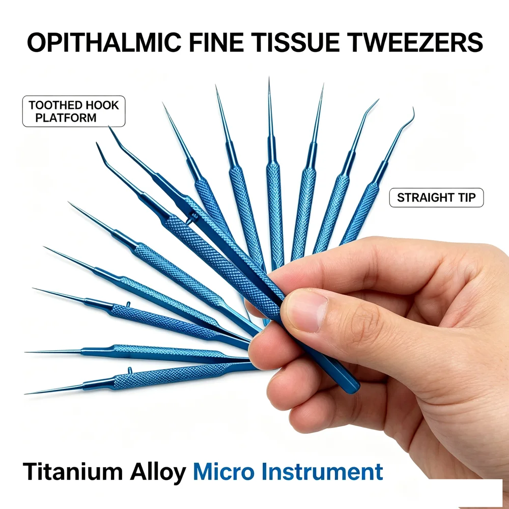 Titanium Alloy Ophthalmic Microtweezers with Teeth Hook Platform Fine Straight Tweezers for Double Eyelid Surgery