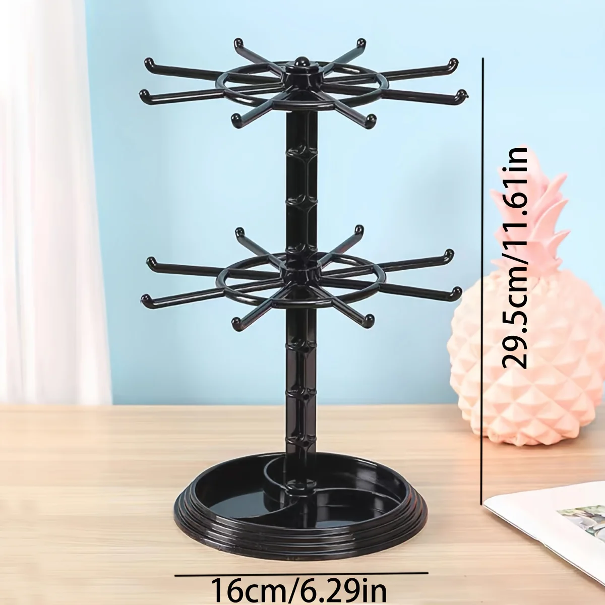 Rotatable 16-Hook Storage Rack with Adjustable Bottom Distance for Keychain Display Rack.Easy to Store Keys at The Entrance ect.