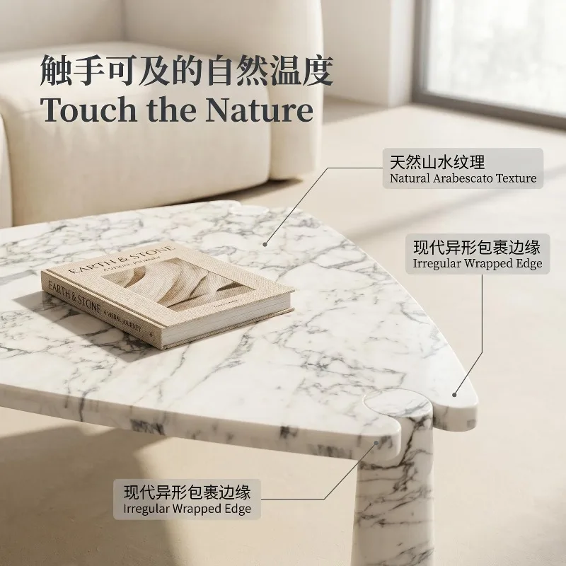 Italian Minimalist Natural Large White Marble Coffee Table Irregular Three Legged Design High-end Living Room Artistic Tea Table