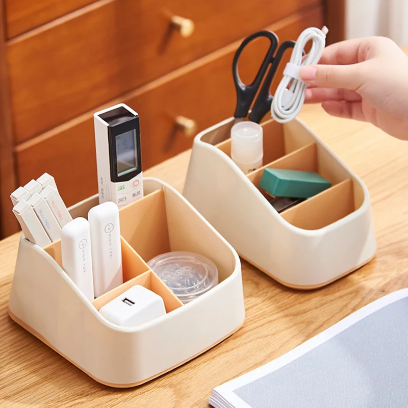 Remote Control Holder 4 Slot Desktop Storage Box Trapezoidal Basket Stationery Organizer Case Home Hotel Decor