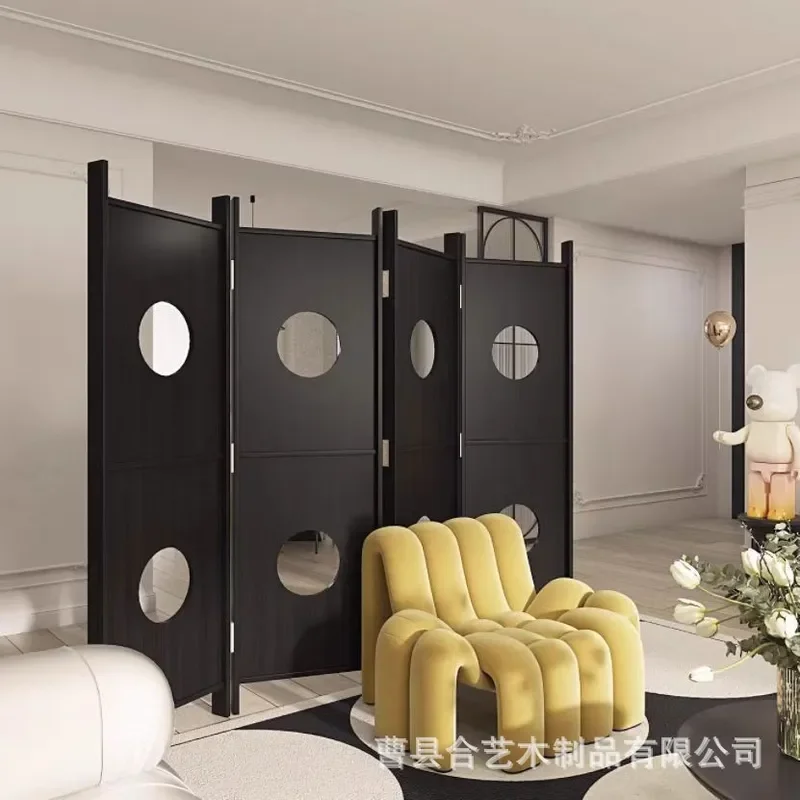 Retro Black Hollow Screen Divider Wabi Sabi Style Folding Room Partition for Entryway Restaurant Creative Art Decor