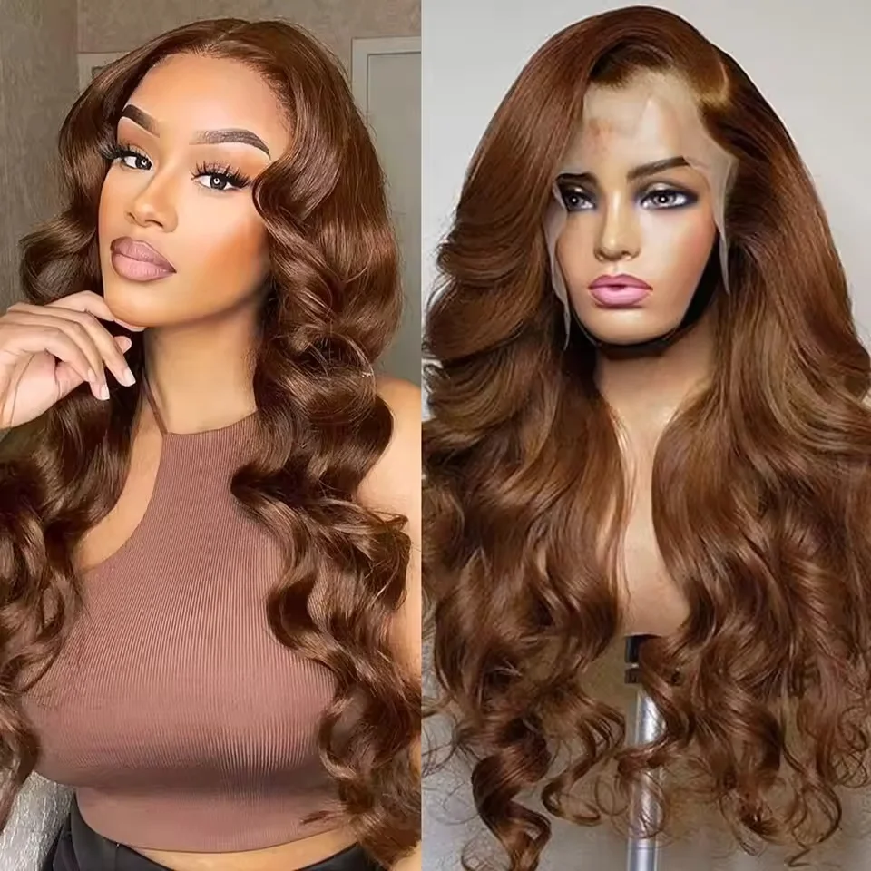 

Chocolate Brown Body Wave 13x4 13x6 Lace Frontal Human Hair Wigs 100% Preplucked Dark Brown Human Hair Wigs On Sale For Women