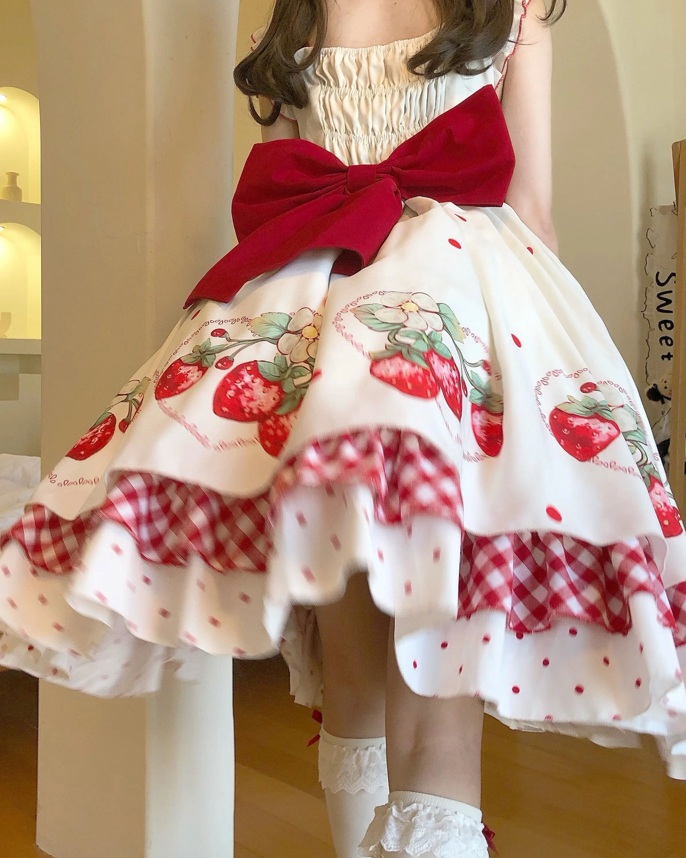 Japanese Sweet Lolita Strawberry Print Princess Dress Cos Lolita Tea Party Original Genuine Factory Direct Sales