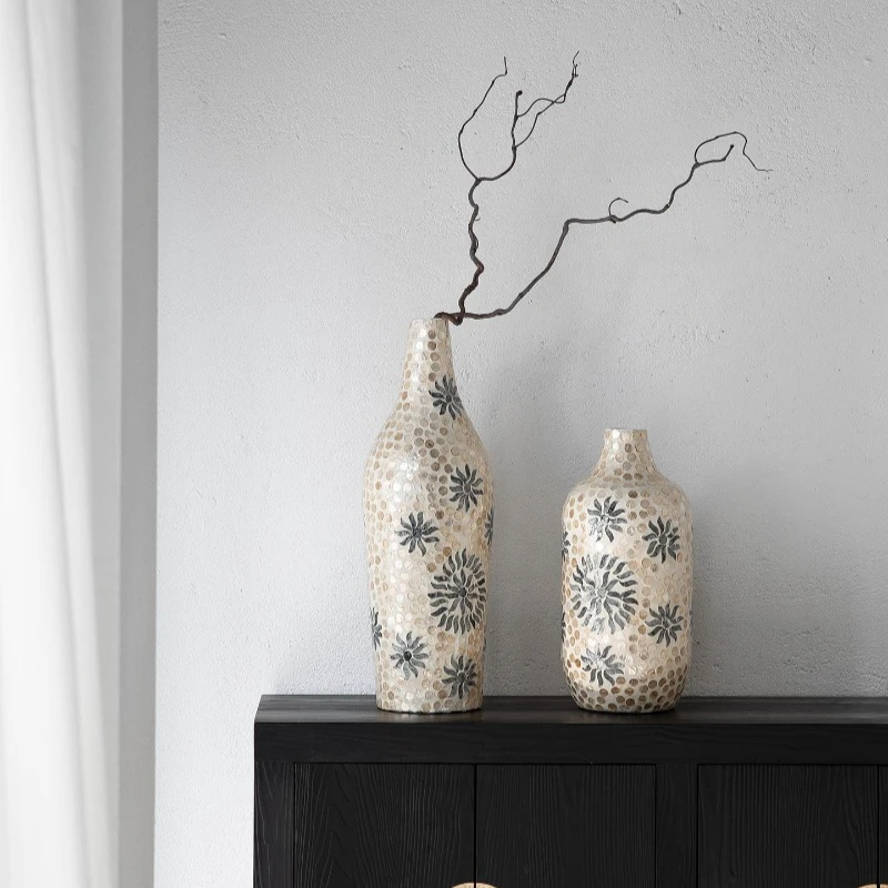 French Creative Handmade Shell Dried Flower Vase Household Ornament Ornament Tabletop Nutella Painted Fritillary Flower Arranger