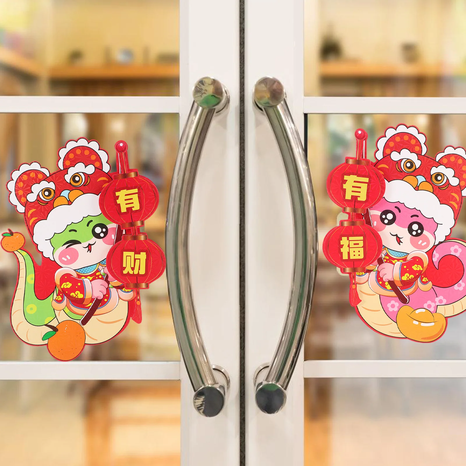 2Pcs Door Wall Stickers for Chinese New Year 2025 Year of The Snake Festive Home Decor with Vivid Cartoon Design Easy to Apply