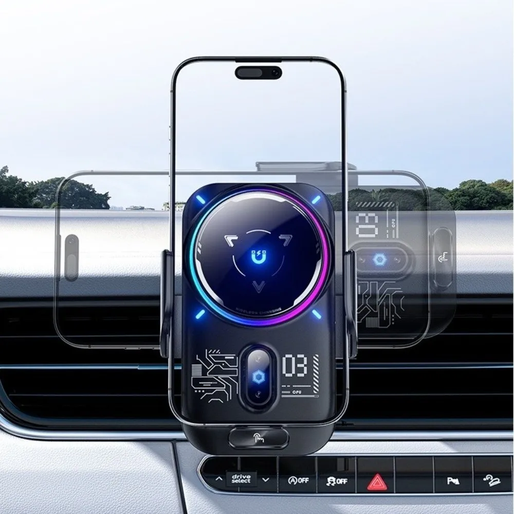 Magnetic Wireless Car Charger 15W/25W Fast Charging Car Phone Mount Charger Auto Induction 2-in-1