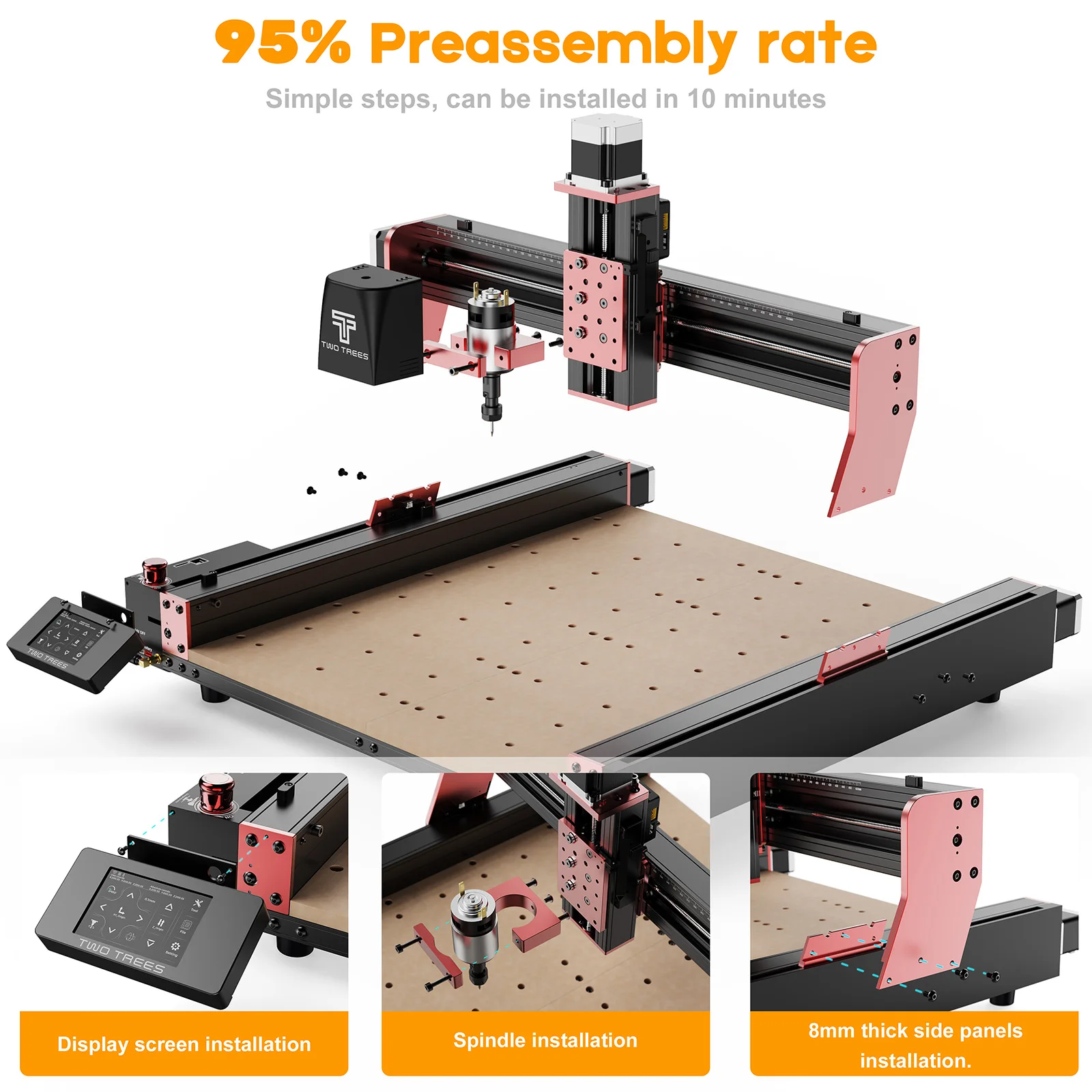 Imagem -02 - Twotrees Ttc450pro Máquina Cnc Máquina de Corte de Metal de Eixos Controle Grbl 460x460x80 mm para Máquina Roteadora Cnc e Gravação a Laser Corte de Madeira Acrílico Couro Plástico