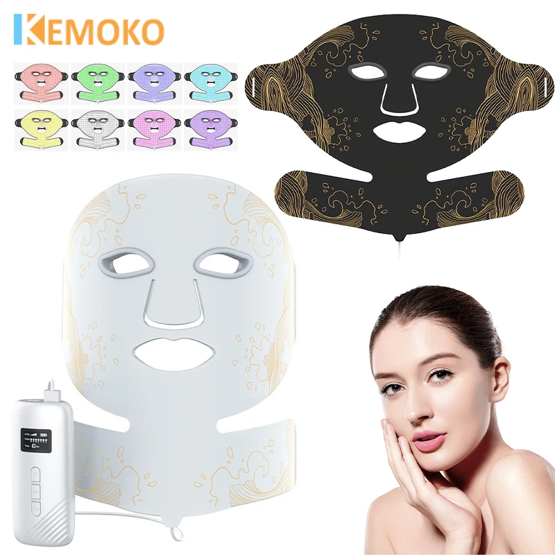 Silicone Photon LED Mask Face with Neck 7 Colors LED Light Infrared Therapy Flexible Mask Brighten Skin Tone Repair Skin Care