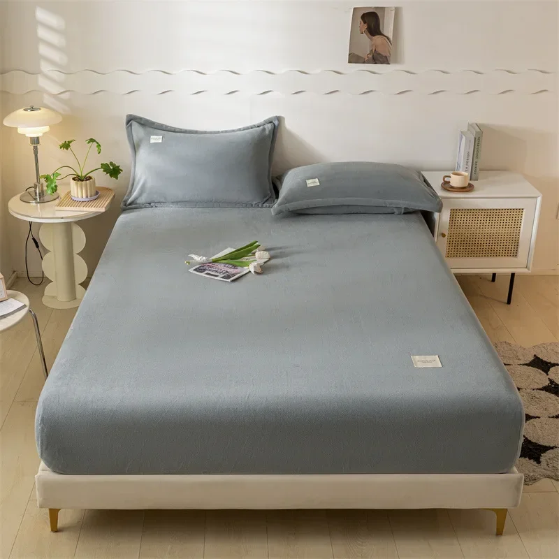 Milk Thermal Bed Sheet Skin-friendly Bed Cover Winter Soft High-quality Family Elastic Washable Mattress Cover Double Bed Sheets