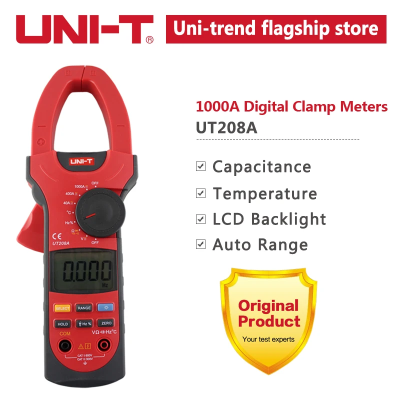 UNI-T 1000A Digital Clamp Meters UT208A AC DC Amperimetric Clamp Voltmeter Frequency Ｍeter Temperature Capacitance Tester