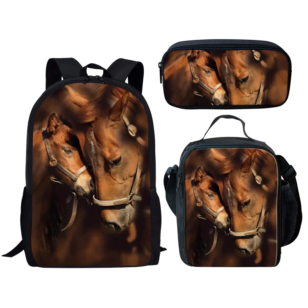 Trendy Popular Funny Horse Husky Tiger 3D Print 3pcs/Set pupil School Bags Laptop Daypack Backpack Lunch bag Pencil Case