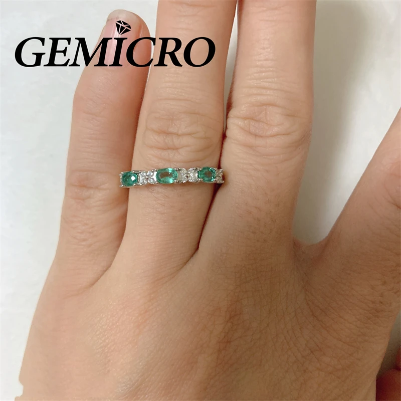 Gemicro Spot Spike Natural Emerald Rings of 3pcs 3X4mm Stone and 925 Sterling Silver for Women Jewelry Wear with Platinum Plated