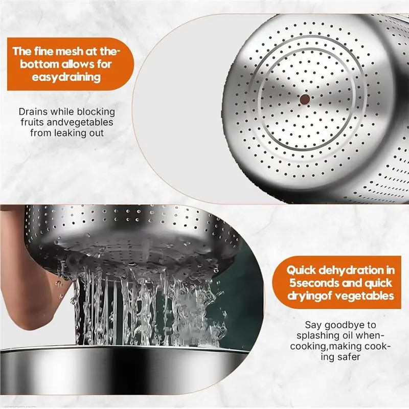 [Purpose】 Stainless Steel Salad Spinner 5.3 Qt, Lettuces, Fruit Washing Tool, Washer Dishwasher Safe
