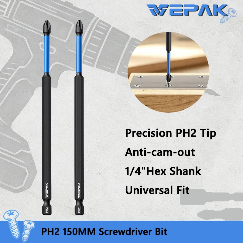 VEPAK VP1PH2150-1 Long Reach 150MM PH2 Screwdriver Bit 1/4 Hex Shank Routine Maintenance Tool Accessories