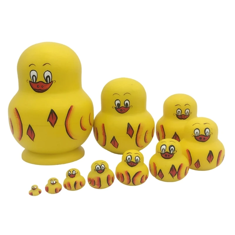 Bộ 10 con vịt bằng gỗ đầy màu sắc có thể xếp chồng lên nhau Trang trí nhà búp bê Matryoshka của Nga